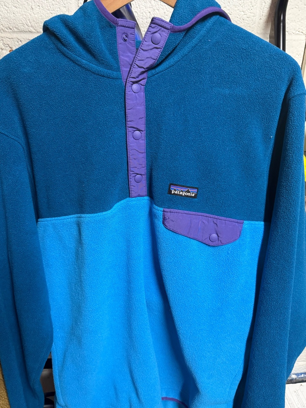 Patagonia Teal & Bright Blue Snap-T Fleece Pullover with Purple Trim